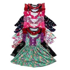 QL2021 थोक नई शैली बच्चे फ्रॉक ईस्टर अंडे बनी मुद्रण लघु आस्तीन पूर्ण twirl कपड़े पार्टी पोशाक rts स्टॉक
