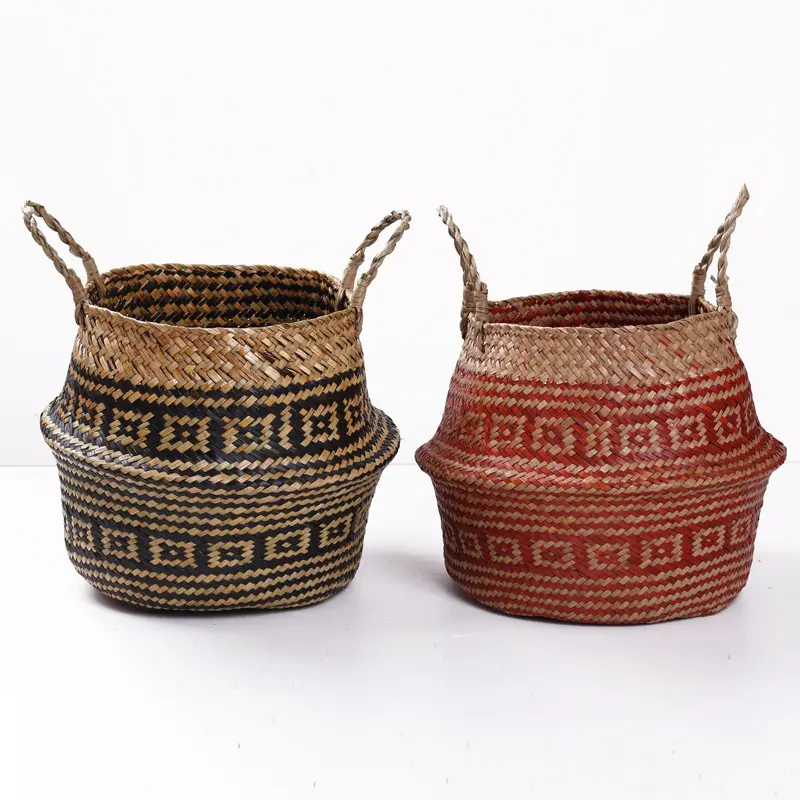 New style Seagrass belly basket Pot Laundry straw woven Wicker Rattan seagrass storage basket for plants