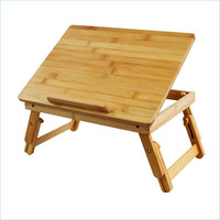 Table de lit pliable en bambou pour ordinateur portable, plateau de service petit-déjeuner, support réglable en hauteur avec plateau inclinable et tiroir de rangement – Vente en gros