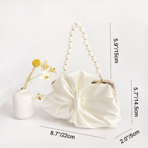 Elegant Women's Satin <b>Clutch</b> with Pearl Chain Strap and Frame Design Clip Closure for Evening & <b>Wedding</b> Parties - Product Image 3