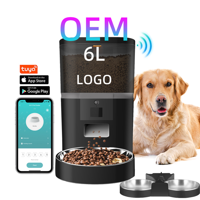 OEM 6L Automatic Dog Feeder With Timer WiFi App Pet Dry Food Dispenser Automatic Smart Pet Feeder Tuya With Stainless Steel Bowl