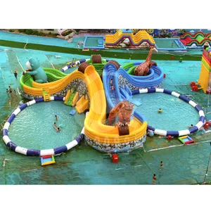 حديقة مائية قابلة للنفخ مخصصة من مصنع تشونجشي مع زحليقة سباحة وانزلاقي وألعاب حديقة مائية