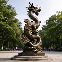 Statue de dragon chinois en bronze coulé sur mesure grandeur nature, finition patine antique, sculpture pour extérieur, place publique, jardin
