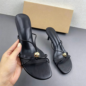 Sandali Chic con Cinturini, Mules con Tacco in Pelle PU Nera Metallizzata, <span class=keywords><strong>Eleganti</strong></span> Scarpe da Cerimonia con Punta Quadrata Aperta per Signore - Product Image 1