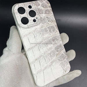 Étui de téléphone en cuir de crocodile véritable avec logo personnalisé, coque de protection en peau de <span class=keywords><strong>croco</strong></span> personnalisée pour iPhone 15 16 17 Pro Max - Product Image 2