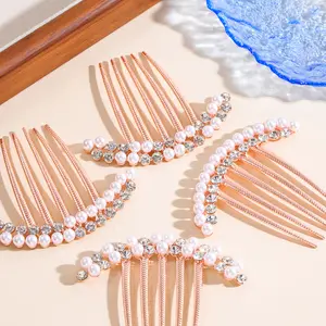 Luxury Shiny Crystal Rhinestone Pearl Metal Hair Insertion Comb Bridal Wedding Hair Accessories For Women