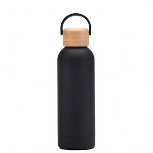 Botella de Agua Deportiva Simple para Exteriores, Aislada, con Asa Portátil, Boca Pequeña, 500 ml/17 oz, con Tapa de Bambú y Madera - Color Humo - Product Image 2