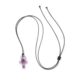 Kalung salib batu kristal alam wanita, kalung tali batu permata Vintage yang dapat disesuaikan - Product Image 6