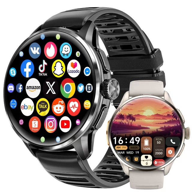 2026 Android Smart Watch H100 SIM Card 4G 1.43 Inch AMOLED IP67 Rubber Health Fitness Magnetic 128GB TikTok Facebook YouTube