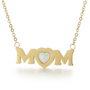 Collana con Ciondolo a Cuore in Opale e Scritta MOM in Acciaio Inossidabile, Gioiello Personalizzato per <span class=keywords><strong>la</strong></span> Festa della <span class=keywords><strong>Mamma</strong></span> - Product Image 1