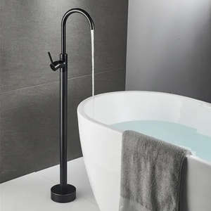 Robinet de <span class=keywords><strong>baignoire</strong></span> sur pied en laiton poli chromé noir, mitigeur cascade à débit élevé, design moderne <span class=keywords><strong>pour</strong></span> salle de bain - Product Image 3