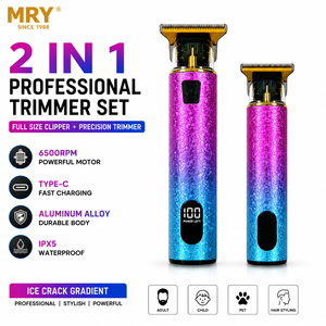 Set Regolacapelli e Rifinitore MRY per Barba e Capelli, Kit da Barbiere Professionale con Lama a <span class=keywords><strong>T</strong></span>, Ricaricabile, Impermeabile IPX5, Corpo in Lega, 6500 RPM, per Uomo - Product Image 1