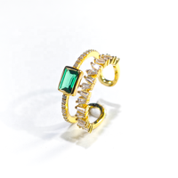 Nouvelle bague de luxe 2026 pour femme, double rangée d'émeraudes, géométrique, en argent sterling 925 plaqué or, ajustable