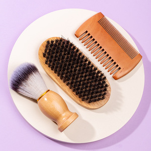 Ensemble de soin de la barbe Wanmei en 3 pièces, brosse en bois, peigne, brosse à raser pour hommes, couleur naturelle, matériau organique - Product Image 3