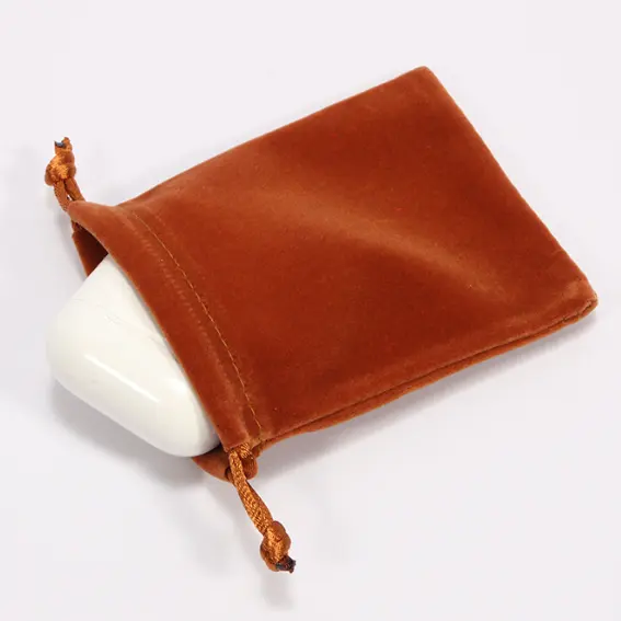 Bolsas de polvo de joyería con cordón marrón con logotipo personalizado pequeño de diseñador de alta calidad
