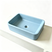 Vasque carrée en acrylique bleu nordique à poser sur comptoir, surface solide, design personnalisé OEM pour projets d'appartements