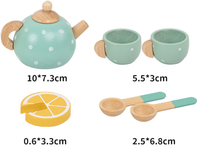 Service à thé en bois pour tout-petits, design Art Déco, décoration de table de jeu pour filles et garçons, pots et casseroles couleur naturelle, coffret cadeau d'anniversaire pour enfants