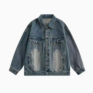 Vintage Washed <b>Denim</b> Jacket Retro Distressed <b>Denim</b> <b>Coat</b> Button Front Casual Outerwear for Spring Autumn - Product Image 1