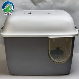 Nouvelle cage de transport <span class=keywords><strong>pour</strong></span> animaux de compagnie en plastique ABS à motif uni, avec porte en fer amovible et fermeture à bouton, <span class=keywords><strong>pour</strong></span> chats et chiens, idéale <span class=keywords><strong>pour</strong></span> la voiture, couleur gris - Product Image 4