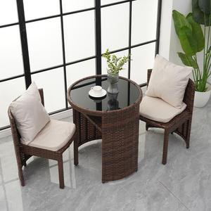Ngoài trời bàn kính ghế đặt mây <span class=keywords><strong>wicker</strong></span> ăn uống đồ nội thất thiết lập cho ban công sân thượng - Product Image 3
