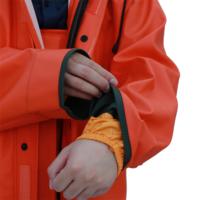 Combinaison de pêche commerciale en PVC orange robuste de 0,65 mm avec veste à capuche et pantalon à bretelles