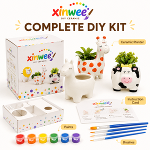 Kit de Pot de Fleurs en Céramique DIY en Gros – Peignez Votre Propre Pot à Fleurs Animaux – Ensemble d'Art et d'Artisanat pour Enfants avec 6 Peintures et 4 Pinceaux – Cadeau - Product Image 2