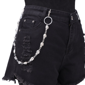 Cadena de cintura de una sola capa Yueli White Skull para hombre, estilo hip hop, cadena de metal plateada tibetana, decoración informal para ropa. - Product Image 2