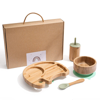 Assiettes à dîner en bambou écologiques au design mignon, ensemble d'alimentation pour bébé, assiettes à dîner de Noël avec bol, cuillère et fourchette pour enfant