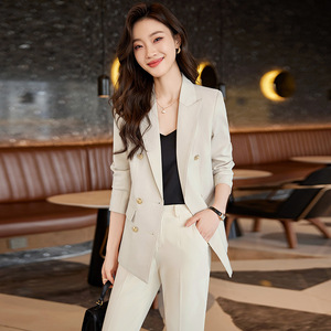 Women's Suit Set Blue Polyester Satin Three Quarter Sleeve Notched Collar Spring Formal <b>Work</b> Wear - Product Image 2