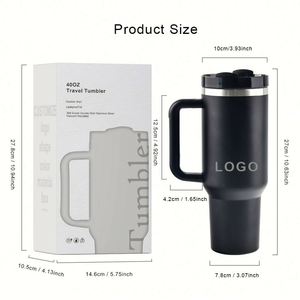 Gobelet isotherme personnalisé de 40 oz en acier inoxydable à double paroi, tasse à café isolée sous vide de 40 oz, tasse de voyage pour voiture avec poignée et couvercle à paille - Product Image 4