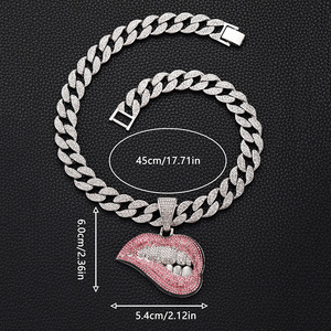 ヒップホップダイヤモンドレッドリップバイトペンダントヒップホップ個性クリエイティブペンダントヒップホップキューバチェーンネックレス - Product Image 6