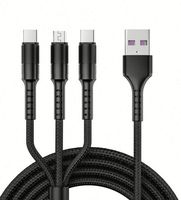 Câbles USB tressés en nylon 5A pour charge rapide, 3-en-1, micro USB, type C, chargeur de données, câble de synchronisation