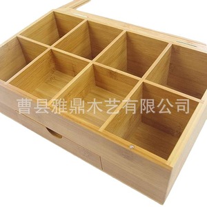 <b>Bamboo</b> Tea Storage Box With Drawer And Lid Kitchen Organizer Square Wooden Compartment <b>Container</b> For Tea Bags - Product Image 5