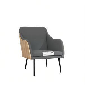 Poltrona Media in Tessuto Grigio Scuro 100% Poliestere, Sedia da Soggiorno con Gambe in Metallo e Telaio in Compensato, Stile Mid-Century Modern - Product Image 1