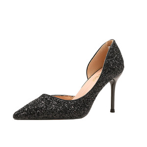 Sexy de noche Club Delgado zapatos con punta tacones y lado hueco lentejuelas zapatos de tacón alto