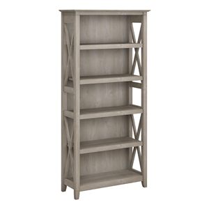 Librería blanca de 5 niveles de granja, estante de almacenamiento de madera, estantería alta, estante de almacenamiento, estantería para sala de estar