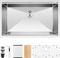 Évier de cuisine 33x19 pouces à encastrer sous plan, poste de travail, cuve simple de 10 pouces de profondeur en acier inoxydable, livré avec accessoires complets