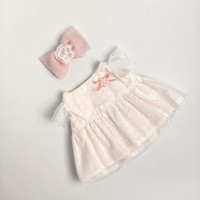 Vêtements de poupée à la mode [Uniquement en tissu] pour poupée en peluche, robe en gaze de fleurs Peach Mist.