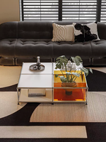 Table basse moderne en acier inoxydable et verre, modulaire, double couche, pour petit appartement, salon