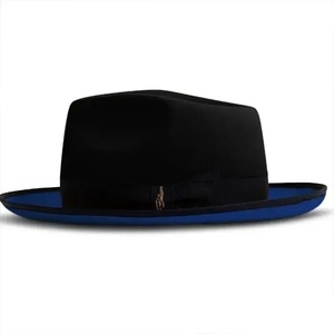 Chapeau Fedora en laine noire à bord bleu unisexe adulte 56-62 cm toutes saisons formel décontracté voyage - Product Image 1