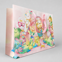 Sac en papier rose à motif de dessin animé avec poignée en ruban de satin pour l'emballage de cadeaux pour animaux de compagnie et la vente au détail de vêtements pour enfants, impression personnalisée