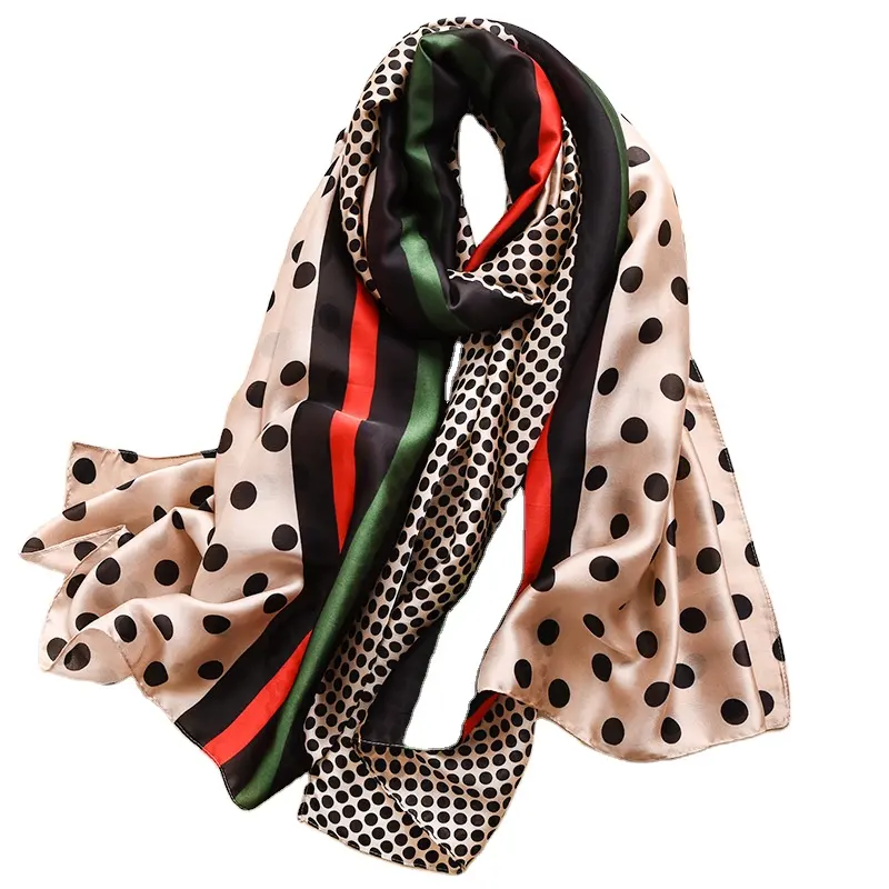 Wholesale 2020 latest own design silk scarf 180x90cm classical polka dots print women satin silk scarf