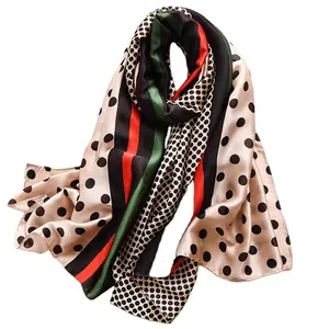 Wholesale 2020 latest own design silk scarf 180x90cm classical polka dots print women satin silk scarf
