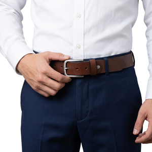Cinturón de Cuero Genuino de Vaca Marrón para Hombre, Hebilla de Aleación de Acero, Ajustable, Estilo Occidental, Correa Sólida para Vestir - Product Image 4