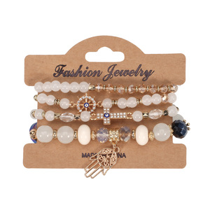 Juego de Pulseras de Cuentas de Bisutería de Moda, Multicapa, con Cruz, Hamsa y Ojo, Unisex, Regalo, Hecho en China - Product Image 5