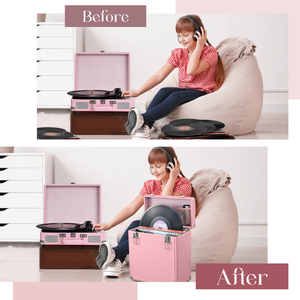 Boîte de rangement pour disques vinyles avec serrure, boîte de rangement pliable pour disques de 12 pouces avec couvercle, poignée et pochette en filet pour collection d'albums - Product Image 4