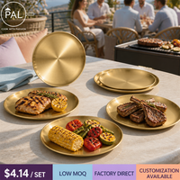 Ensemble d'assiettes rondes en acier inoxydable 201 pour le camping, fond plat, pour barbecue, camping, restaurant, cuisine coréenne