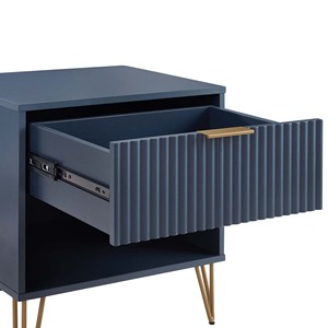 Nightstand In Midnight Blue With Ribbed <b>Drawer</b> And Gold Legs Modern Storage <b>Unit</b> For Bedroom Or Living Room - Product Image 5