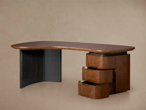 Escritorio de Oficina con Tapa de Madera de Cerezo Estilo Mid-Century, Cajones con Cierre Suave, Tiradores Empotrados, Base de Roble Ébano con Acabado Lacado a Mano - Product Image 4