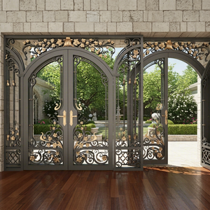 Portes d'entrée doubles en fer forgé de luxe KHP, modernes, galvanisées, de haute qualité, forgées à la main, pour grande villa - Product Image 4